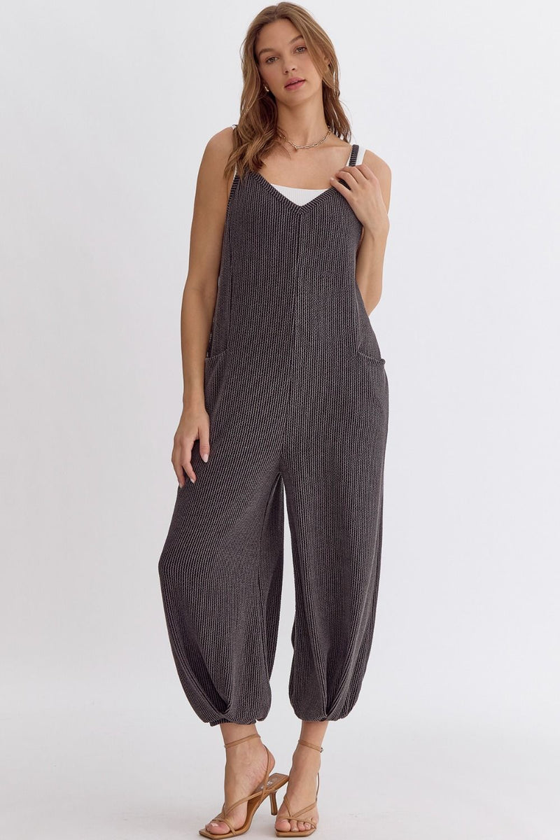 Let's Get Going Charcoal Ribbed Oversized Jumpsuit