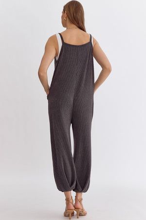 Let's Get Going Charcoal Ribbed Oversized Jumpsuit