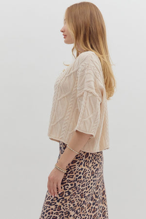 Harper Ecru Knit 3/4 Sleeve Sweater