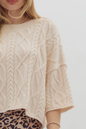 Harper Ecru Knit 3/4 Sleeve Sweater