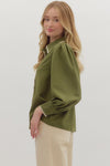 Trim & Proper Olive Blanket Stitch Top