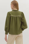 Trim & Proper Olive Blanket Stitch Top