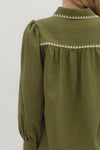 Trim & Proper Olive Blanket Stitch Top