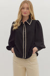 Trim & Proper Black Blanket Stitch Top