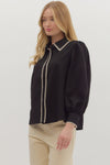Trim & Proper Black Blanket Stitch Top