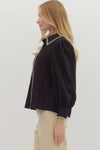 Trim & Proper Black Blanket Stitch Top