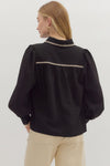 Trim & Proper Black Blanket Stitch Top