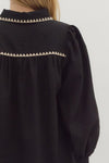 Trim & Proper Black Blanket Stitch Top