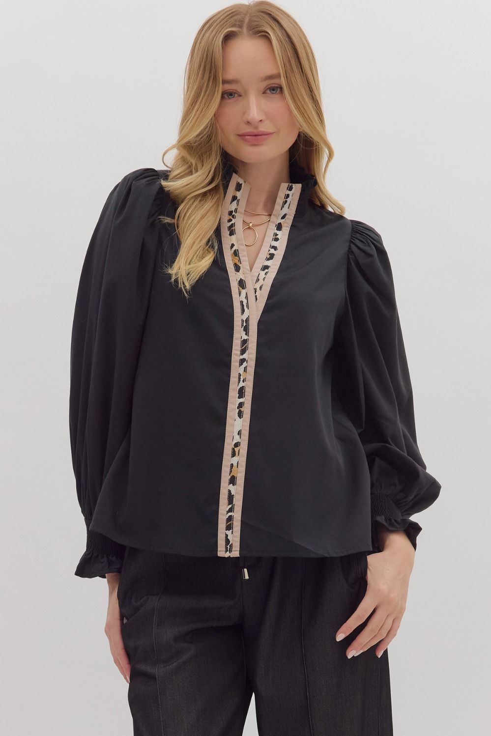 Wild Edge Animal Print Contrast Top