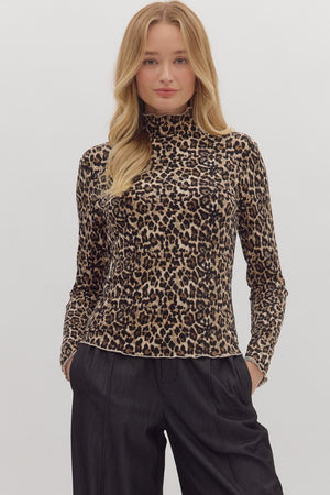 Call of the Wild Leopard Print Mock Neck Top