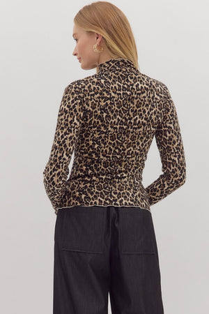 Call of the Wild Leopard Print Mock Neck Top