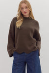 Waverly Brown Scallop Hem Sweater