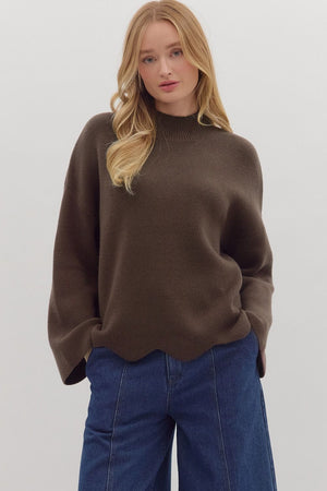 Waverly Brown Scallop Hem Sweater