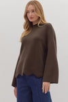 Waverly Brown Scallop Hem Sweater