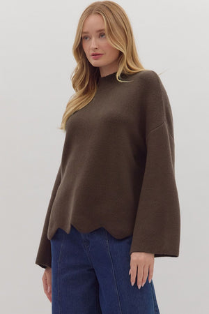 Waverly Brown Scallop Hem Sweater