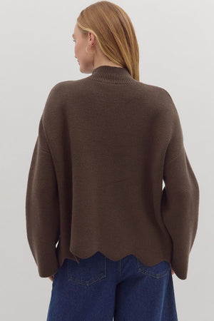 Waverly Brown Scallop Hem Sweater