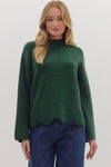 Waverly Hunter Green Scallop Hem Sweater