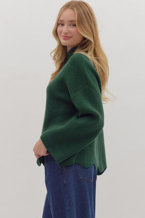 Waverly Hunter Green Scallop Hem Sweater