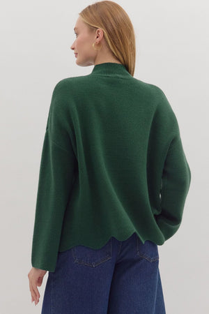 Waverly Hunter Green Scallop Hem Sweater