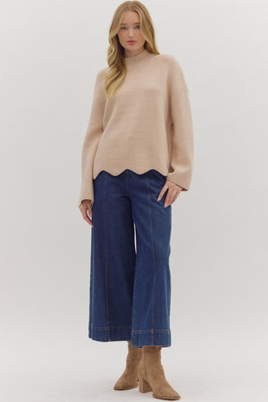 Waverly Oatmeal Scallop Hem Sweater