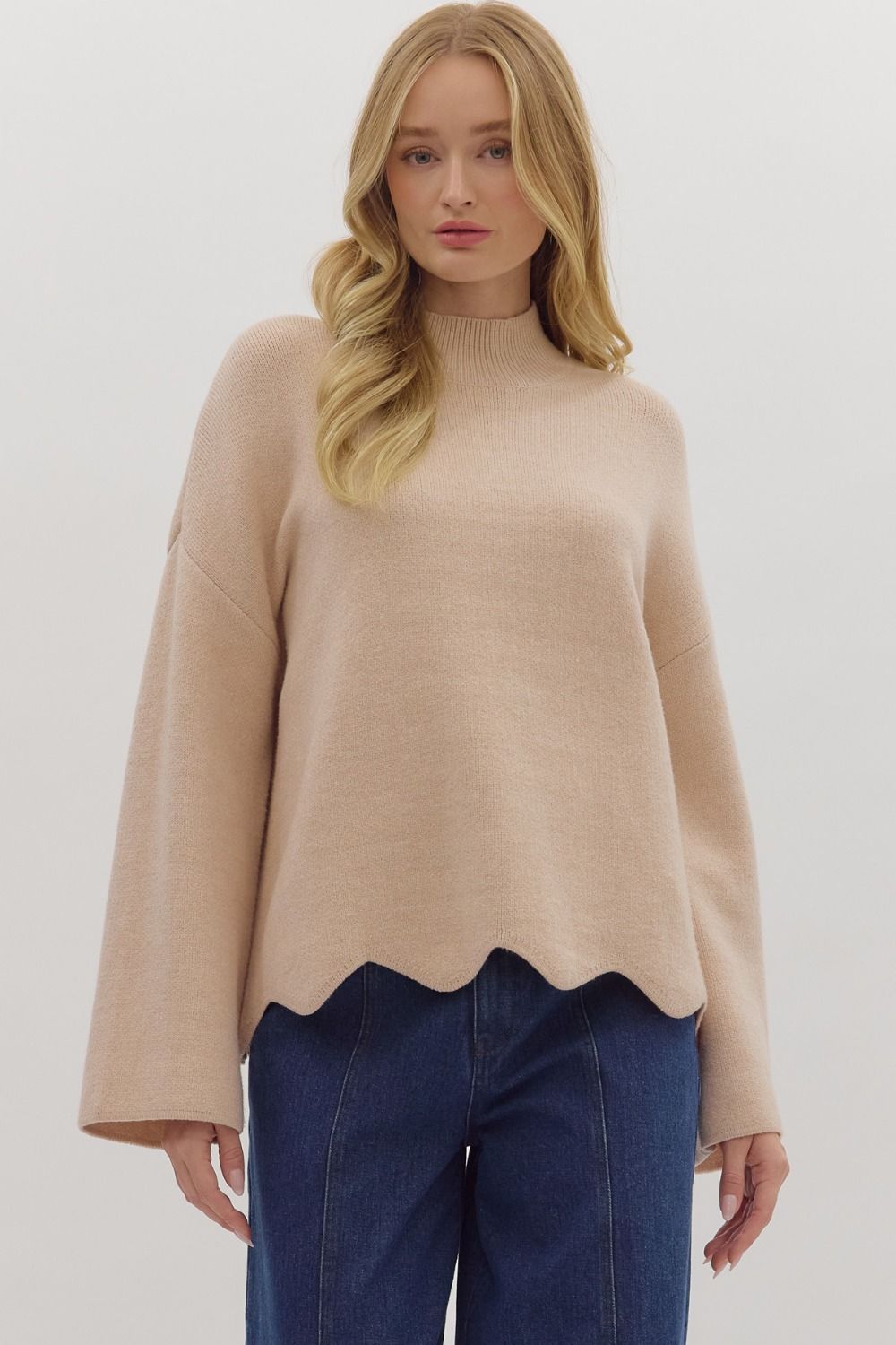 Waverly Oatmeal Scallop Hem Sweater
