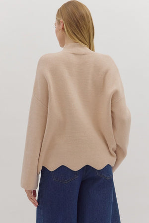 Waverly Oatmeal Scallop Hem Sweater