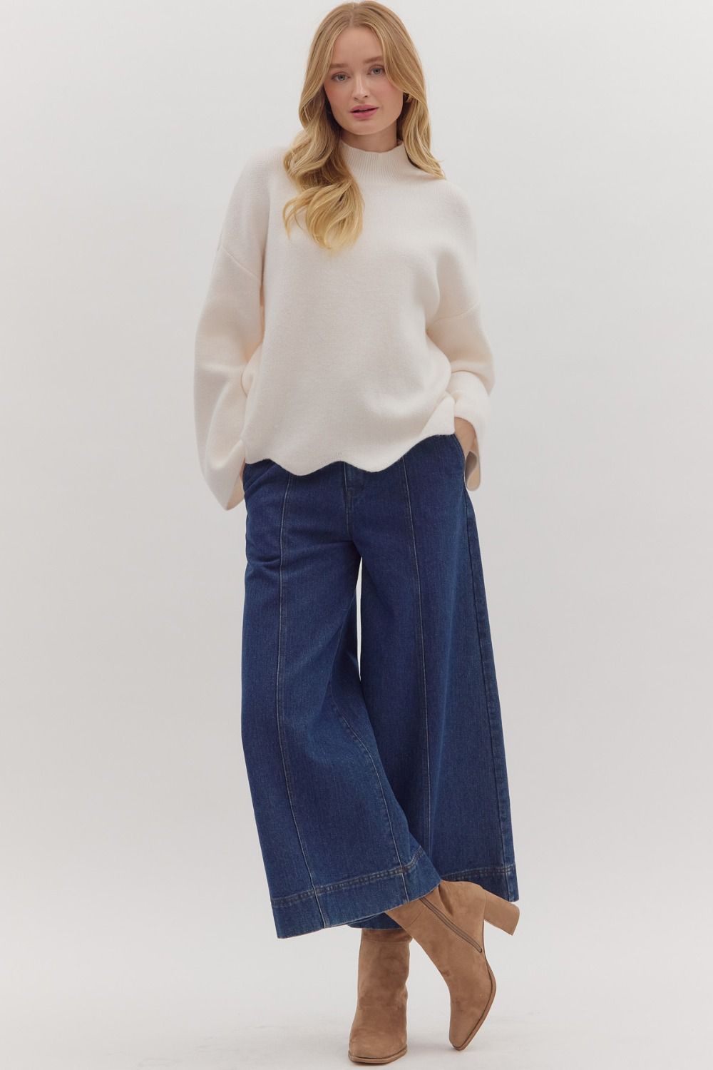 Waverly Cream Scallop Hem Sweater