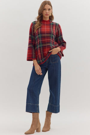 Tartan Tidings Mock Neck Sweater