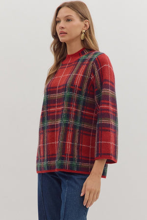 Tartan Tidings Mock Neck Sweater