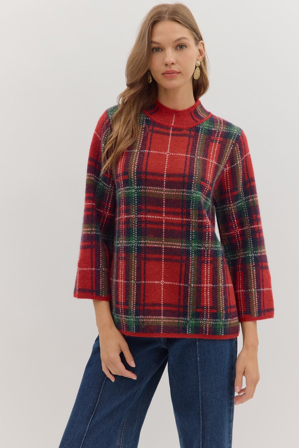 Tartan Tidings Mock Neck Sweater