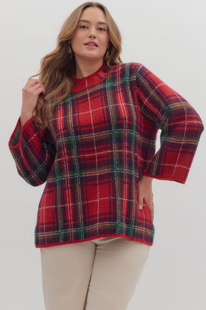 Tartan Tidings Mock Neck Sweater