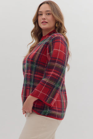 Tartan Tidings Mock Neck Sweater