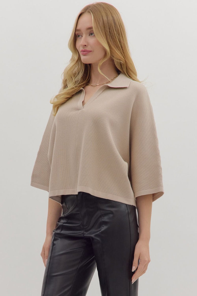 Willow Knit V-Neck Collar Top