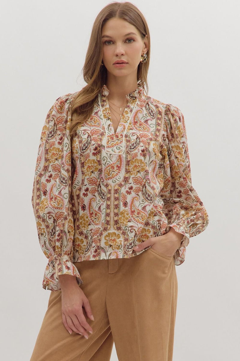Autumn Reverie Ecru Paisley Print Top