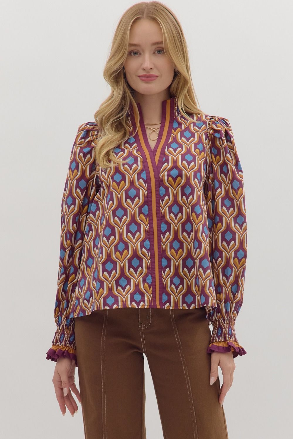 Marigold Mirage Geometric Print Top