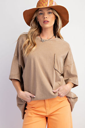 Take Me Home Mocha Distressed Top