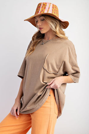 Take Me Home Mocha Distressed Top