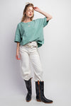 Catch You Later Sage Blue Mineral Washed Cotton Jersey Boxy Top