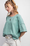 Catch You Later Sage Blue Mineral Washed Cotton Jersey Boxy Top