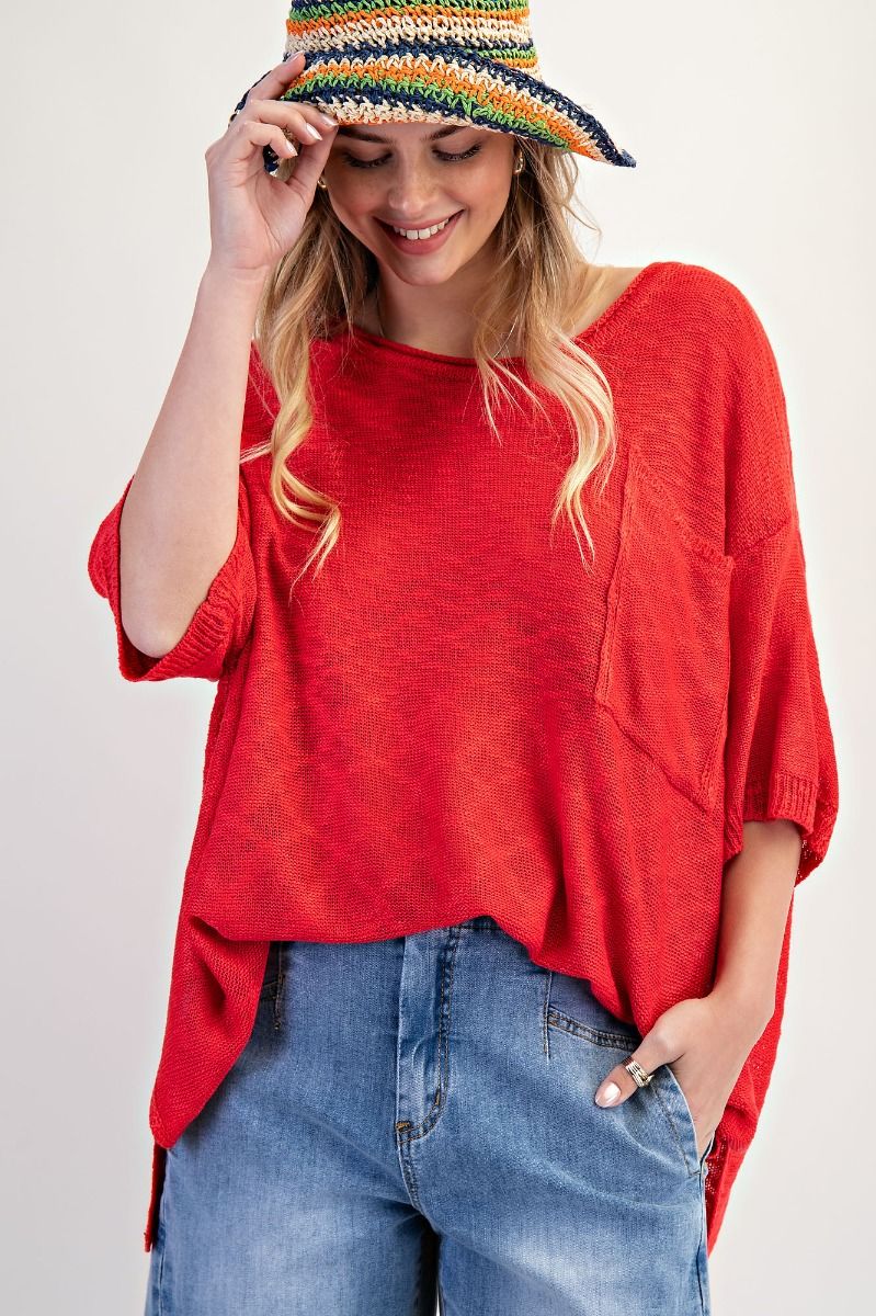 Capture The Moment Red Loose Knit Sweater Tunic