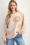 Heirloom Bloom Ecru Eyelet Washed Terry Pullover