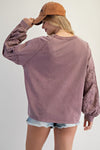 Heirloom Bloom Red Bean Eyelet Washed Terry Pullover