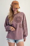 Heirloom Bloom Red Bean Eyelet Washed Terry Pullover