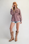 Heirloom Bloom Red Bean Eyelet Washed Terry Pullover