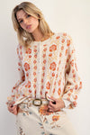 Blossom Lane Floral Oatmeal Knitted Sweater Cardigan