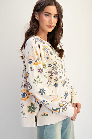 Bloomfield Floral Natural Washed Terry Pullover