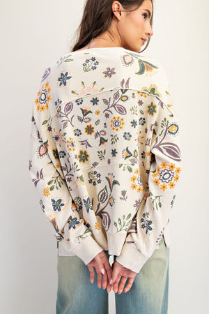 Bloomfield Floral Natural Washed Terry Pullover