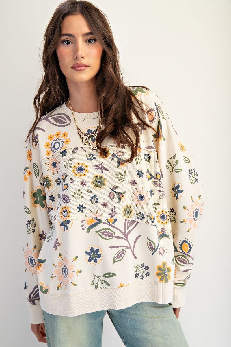 Bloomfield Floral Natural Washed Terry Pullover