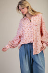 Daisy Dreams Pink Floral Print Cotton Gauze Washed Top