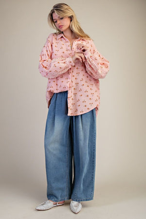 Daisy Dreams Pink Floral Print Cotton Gauze Washed Top